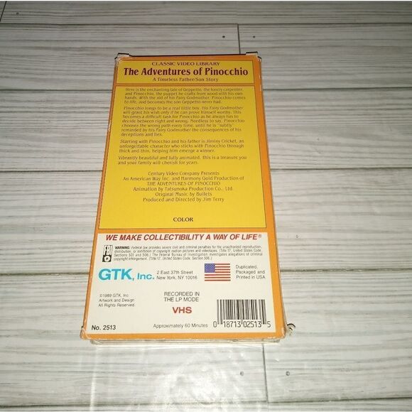 Adventures Of Pinocchio VHS Tape Childrens Anime TATSUNOKA Classic Video Library - Picture 2 of 4
